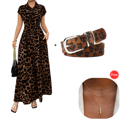 🎁2026 New Arrivals 52% OFF💥Women's Elegant Leopard Print Lapel Dress✨