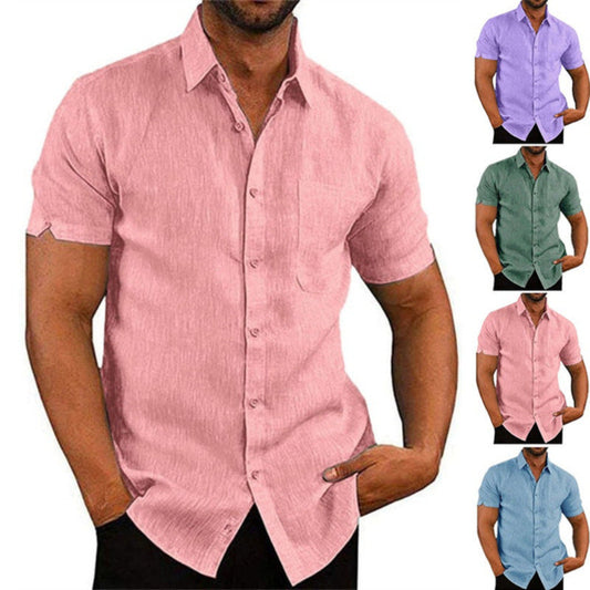 👔2023 Pop-up Shirt Men's Shirt With Solid Color Lapel And Short Sleeves– Lightweight & Breathable 🔥