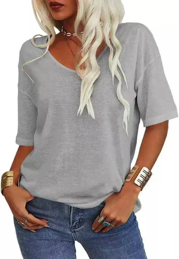 🎀Top-Seller -40% Rabatt👚Damen T-Shirt mit V-Ausschnitt in Unifarben