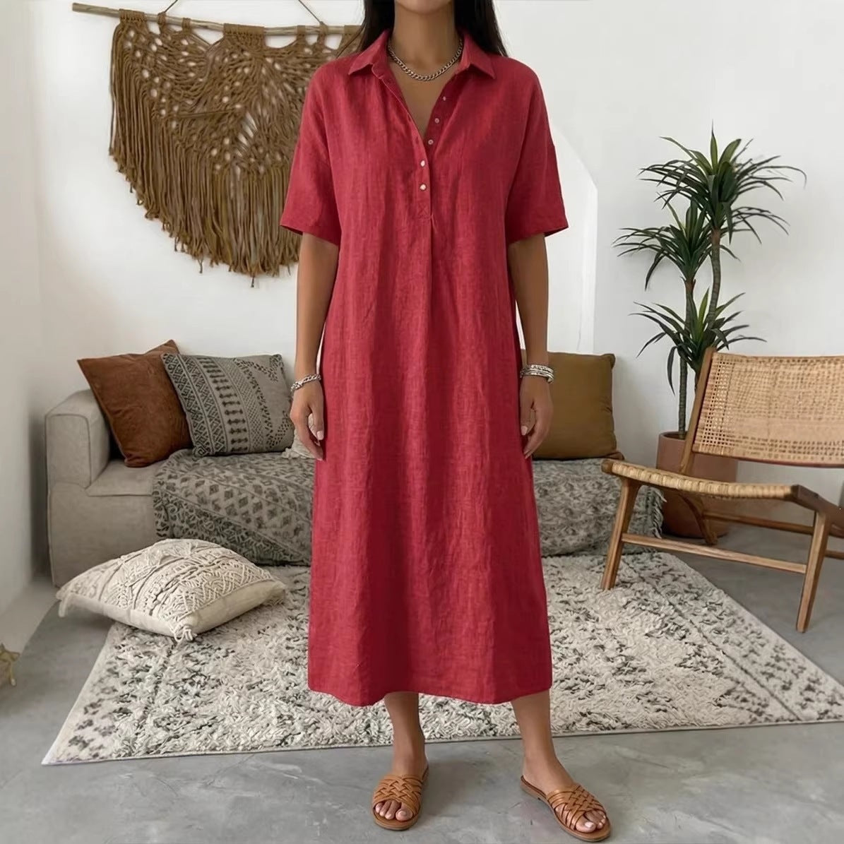 ☀️Women's Casual Linen Blend Shirt Dress – Effortless Style For Sunny Days✨