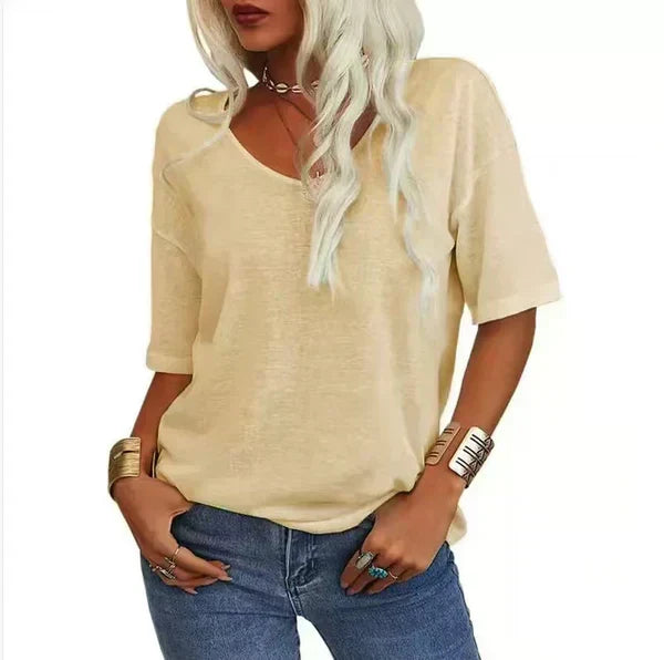 🎀Top-Seller -40% Rabatt👚Damen T-Shirt mit V-Ausschnitt in Unifarben