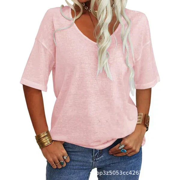 🎀Top-Seller -40% Rabatt👚Damen T-Shirt mit V-Ausschnitt in Unifarben
