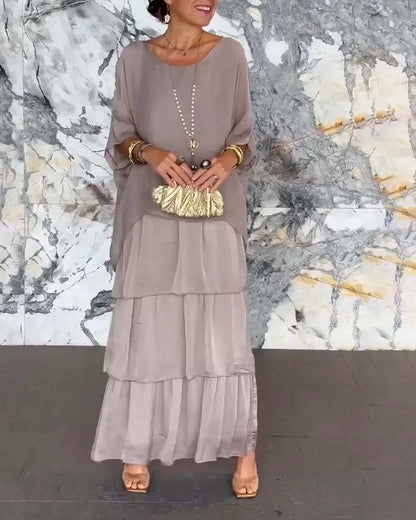 💐Elegant Round Neck Mesh Floral Layered Dress🔥✨Exuding Elegance And Charm