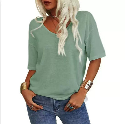 🎀Top-Seller -40% Rabatt👚Damen T-Shirt mit V-Ausschnitt in Unifarben
