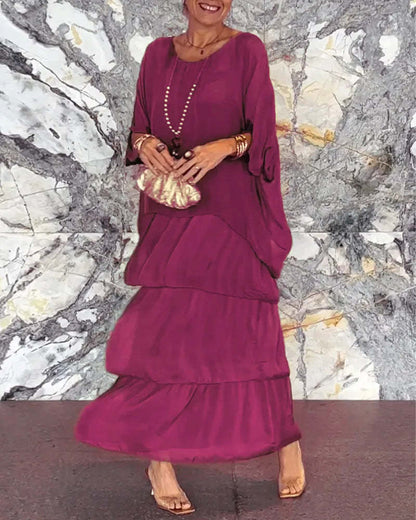 💐Elegant Round Neck Mesh Floral Layered Dress🔥✨Exuding Elegance And Charm