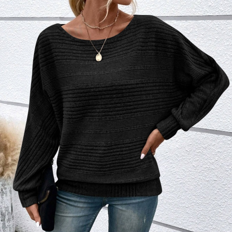 🌹Herbst-Sale - 49% Rabatt🌹Uni Langarm-Oberteil mit Rundhalsausschnitt und Streifenmuster