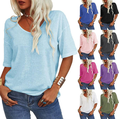 🎀Top-Seller -40% Rabatt👚Damen T-Shirt mit V-Ausschnitt in Unifarben