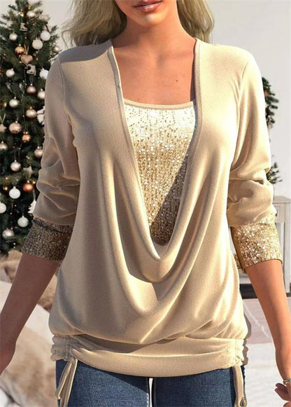 💖LAST DAY PROMOTION - 50%OFF💖 Sequin Loose Smocked Fake Two-Piece Top
