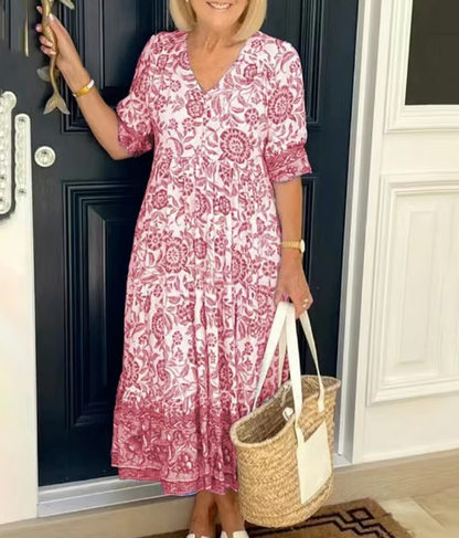 💝Heißer Verkauf💝👗Gemütliches Boho-Kleid mit V-Ausschnitt im neuesten Stil✨