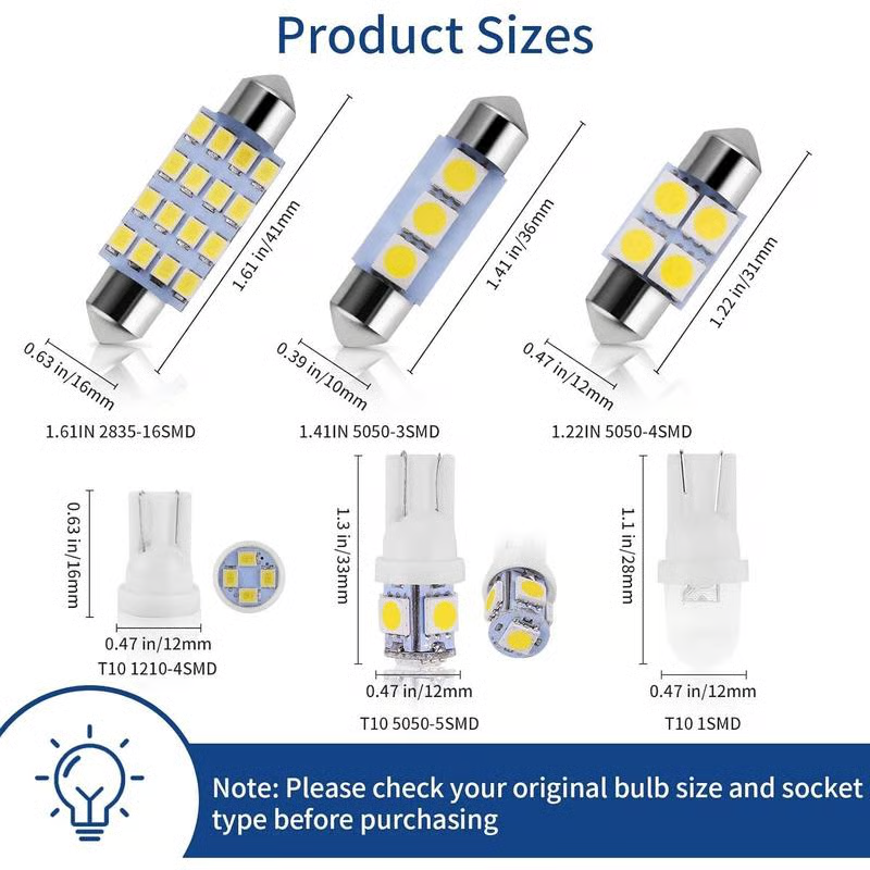 42 Pieces Interior Car Lights💡 Super Bright White Dome Map Tail Cab Lights Bulb Kit Set