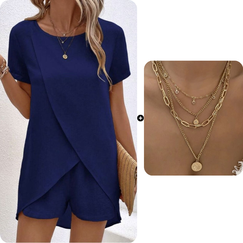 🌸Women's Solid Color Irregular Top & Shorts Two Piece Set - Stand out this summer✨