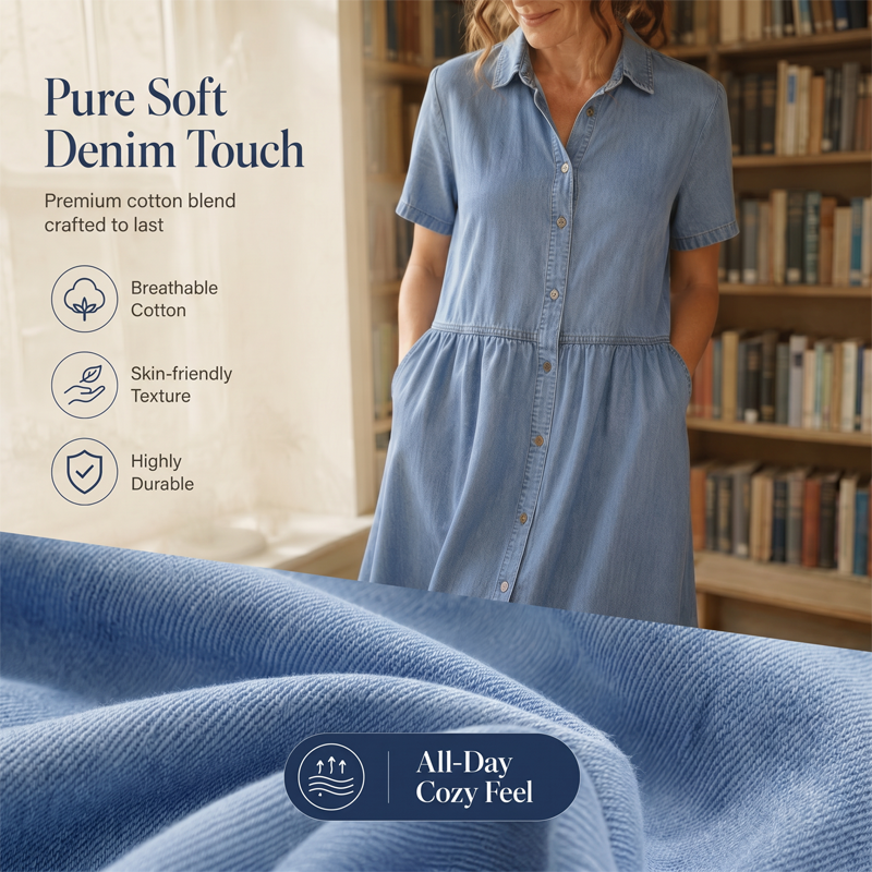 👗Elegantes & lässiges Jeanshemdkleid für Damen – mühelos schick im Alltag ✨