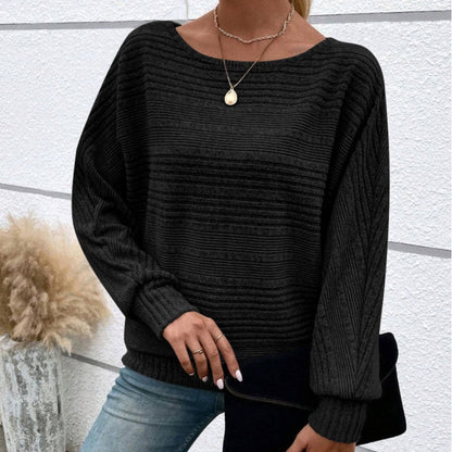 🌹Herbst-Sale - 49% Rabatt🌹Uni Langarm-Oberteil mit Rundhalsausschnitt und Streifenmuster