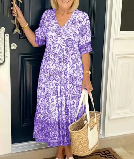 💝Heißer Verkauf💝👗Gemütliches Boho-Kleid mit V-Ausschnitt im neuesten Stil✨