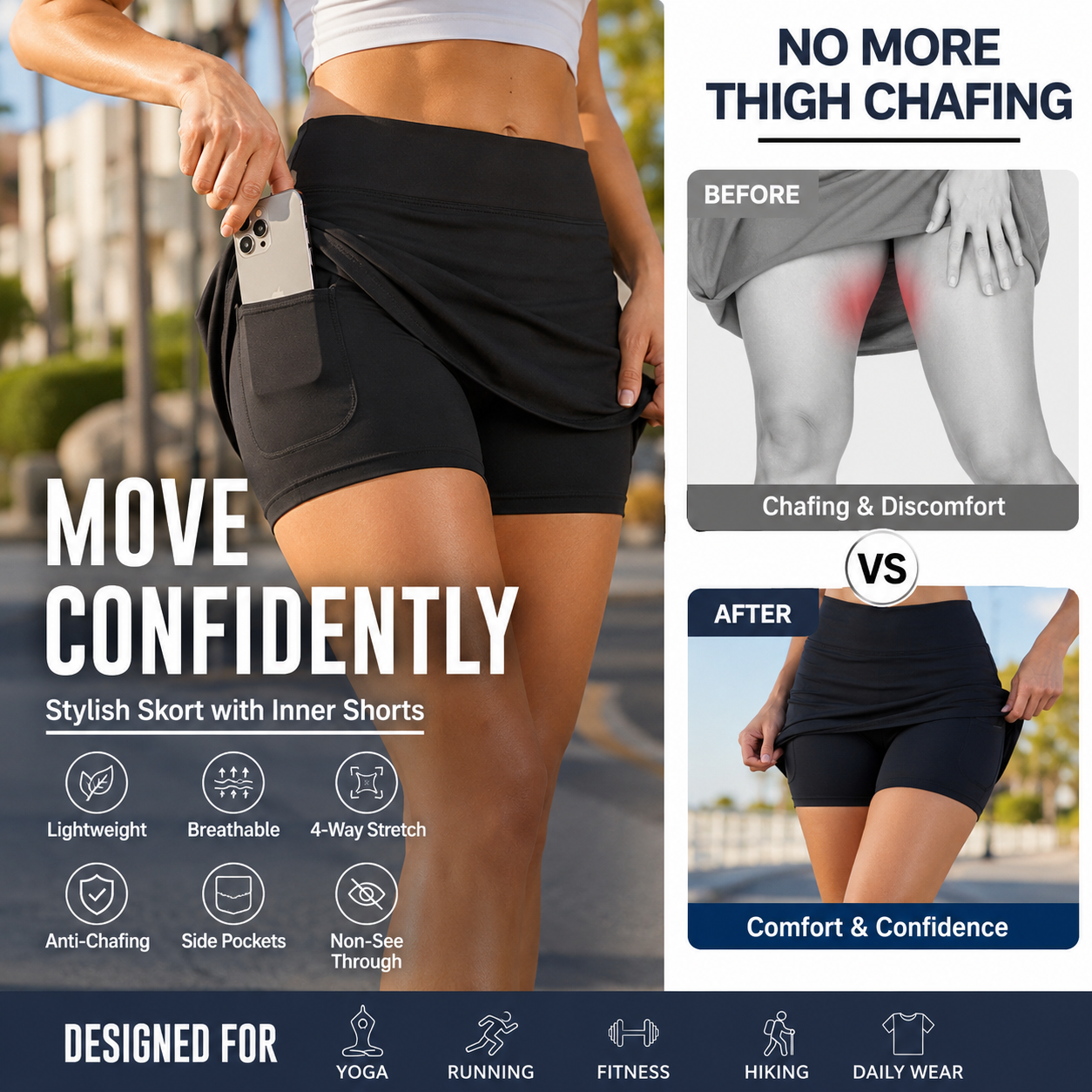 🏆Over 30,000 units sold ⌚️ Anti-Chafing Active Skort – Super soft and comfortable🔥