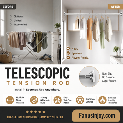 🔥50% off limited time！🥼👚 Create storage space anywhere anytime！Adjustable No-Drill Tension Rod
