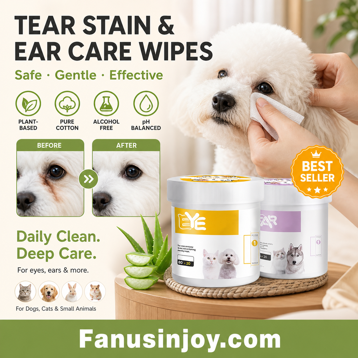 🥳2026 TOP-ANGEBOT🥳💞ÜBER 50.000 MAL VERKAUFT!🐾🌿 50% RABATT! Natürliche pflanzliche Feuchttücher für Haustiere – Aloe Vera & Glycerin, pH-neutral. Entfernt sanft Tränenflecken & Ohrenschmalz. Sicher für den täglichen Gebrauch! 🧻✨