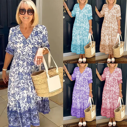 💝Heißer Verkauf💝👗Gemütliches Boho-Kleid mit V-Ausschnitt im neuesten Stil✨