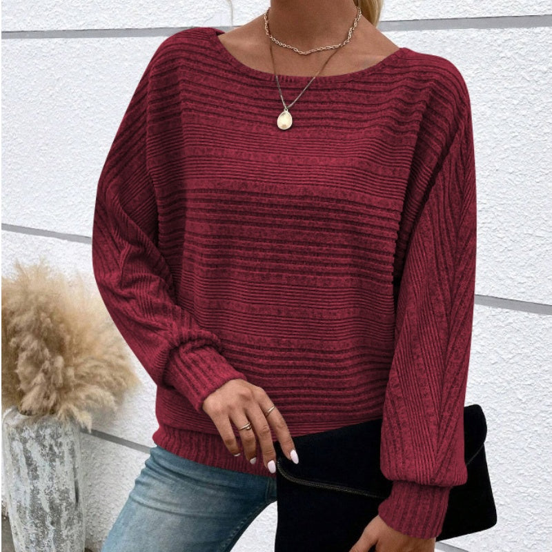 🌹Herbst-Sale - 49% Rabatt🌹Uni Langarm-Oberteil mit Rundhalsausschnitt und Streifenmuster