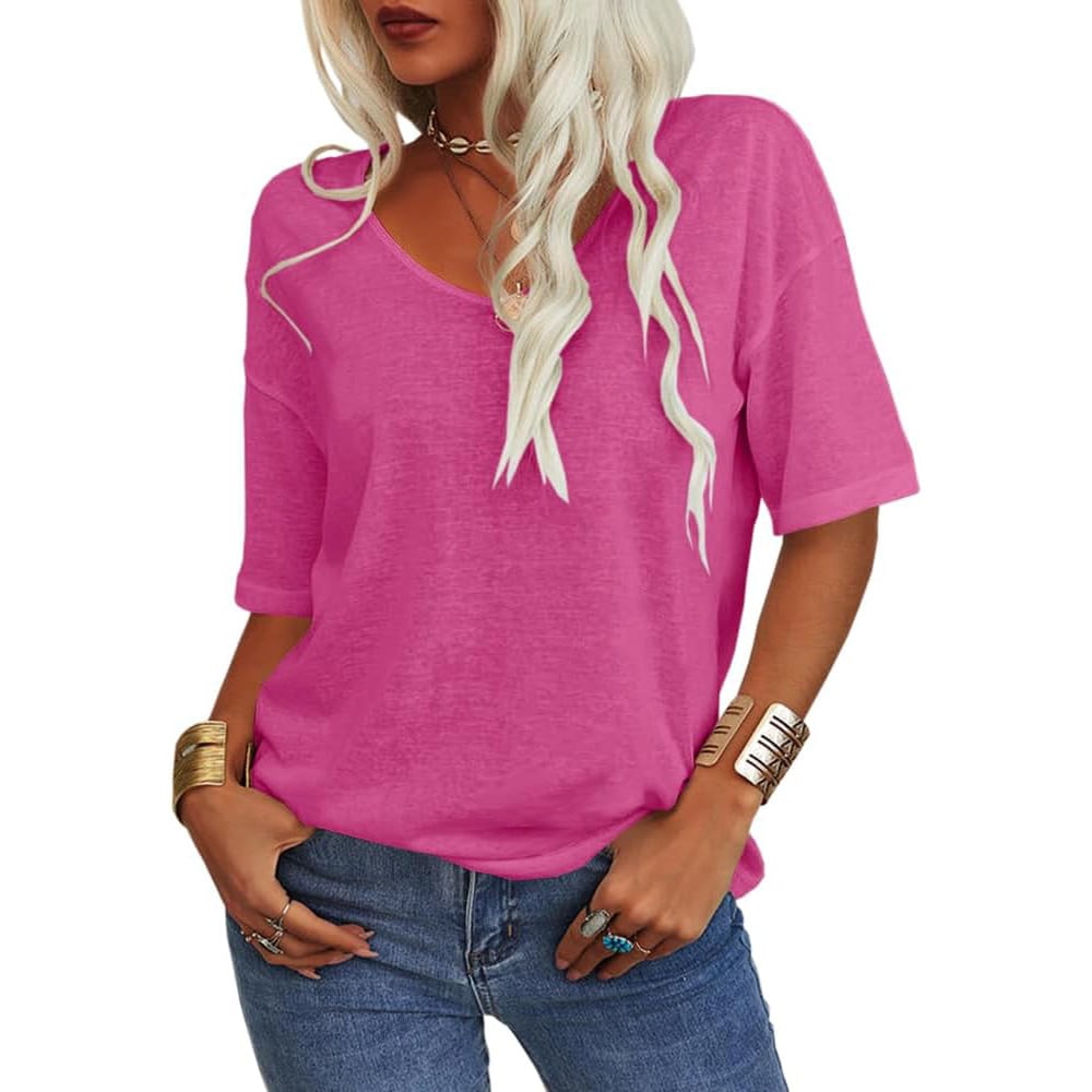 🎀Top-Seller -40% Rabatt👚Damen T-Shirt mit V-Ausschnitt in Unifarben