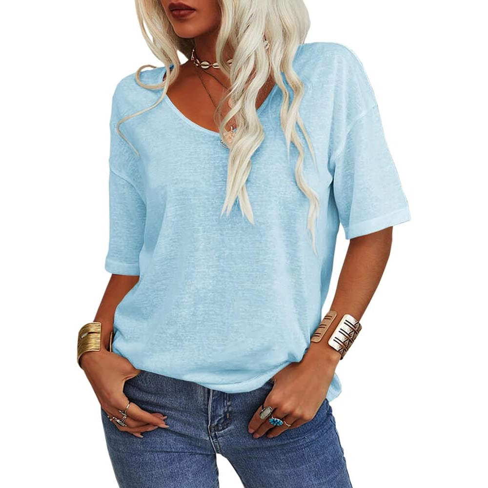 🎀Top-Seller -40% Rabatt👚Damen T-Shirt mit V-Ausschnitt in Unifarben