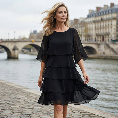 🌸Frühlingssale 50% RABATT🎁👗Elegantes Damenkleid mit gestuften Rüschenärmeln – Müheloser Stil für jeden Anlass💃