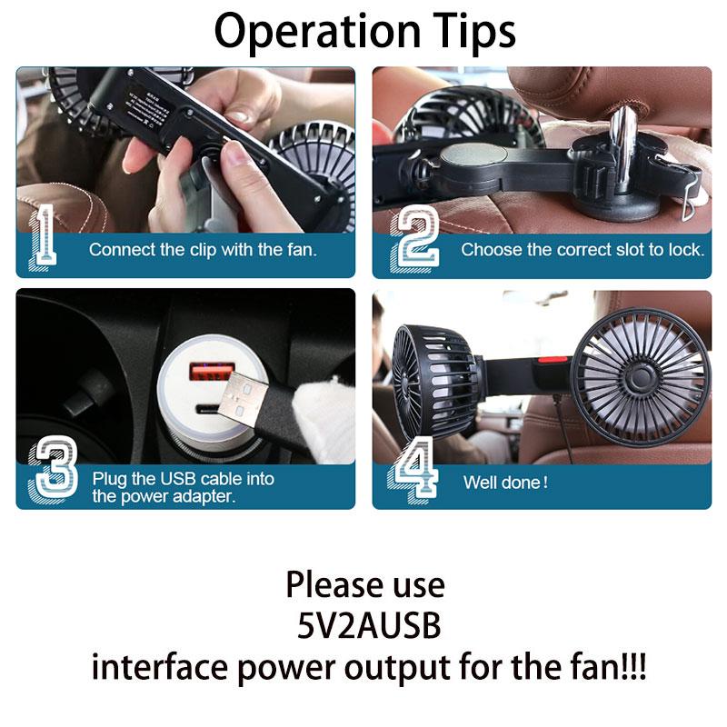 🌞Summer Sale 56% OFF🔥Dual Head USB Car Seat Fan, 3-Speed 360° Rotatable