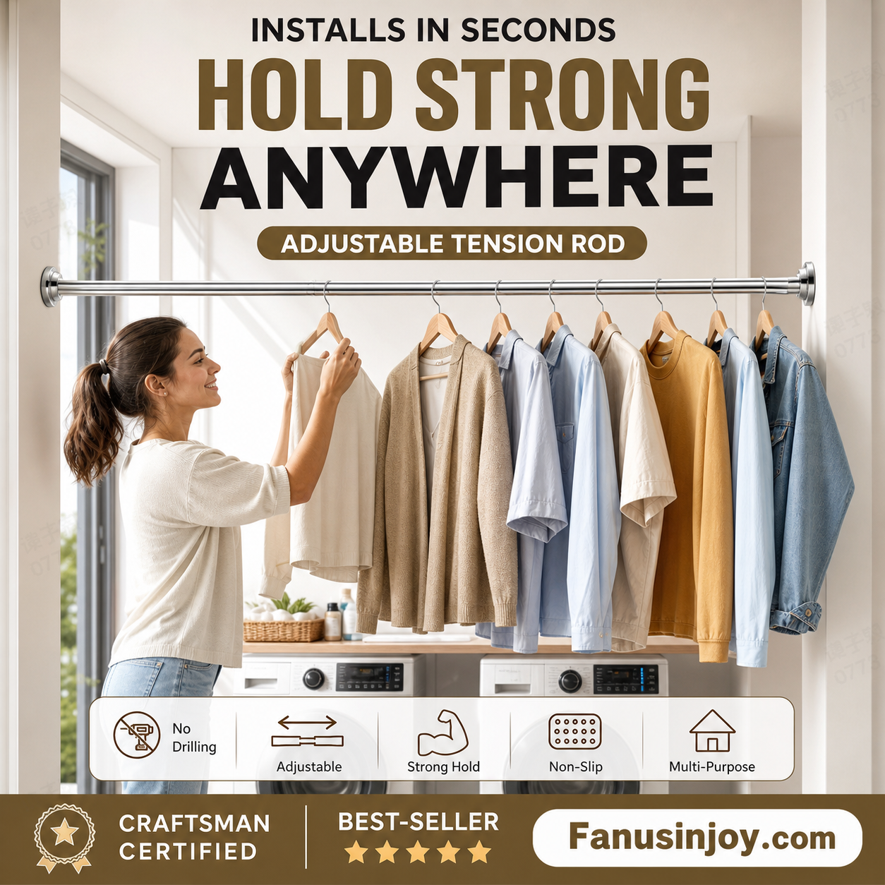 🔥50% off limited time！🥼👚 Create storage space anywhere anytime！Adjustable No-Drill Tension Rod