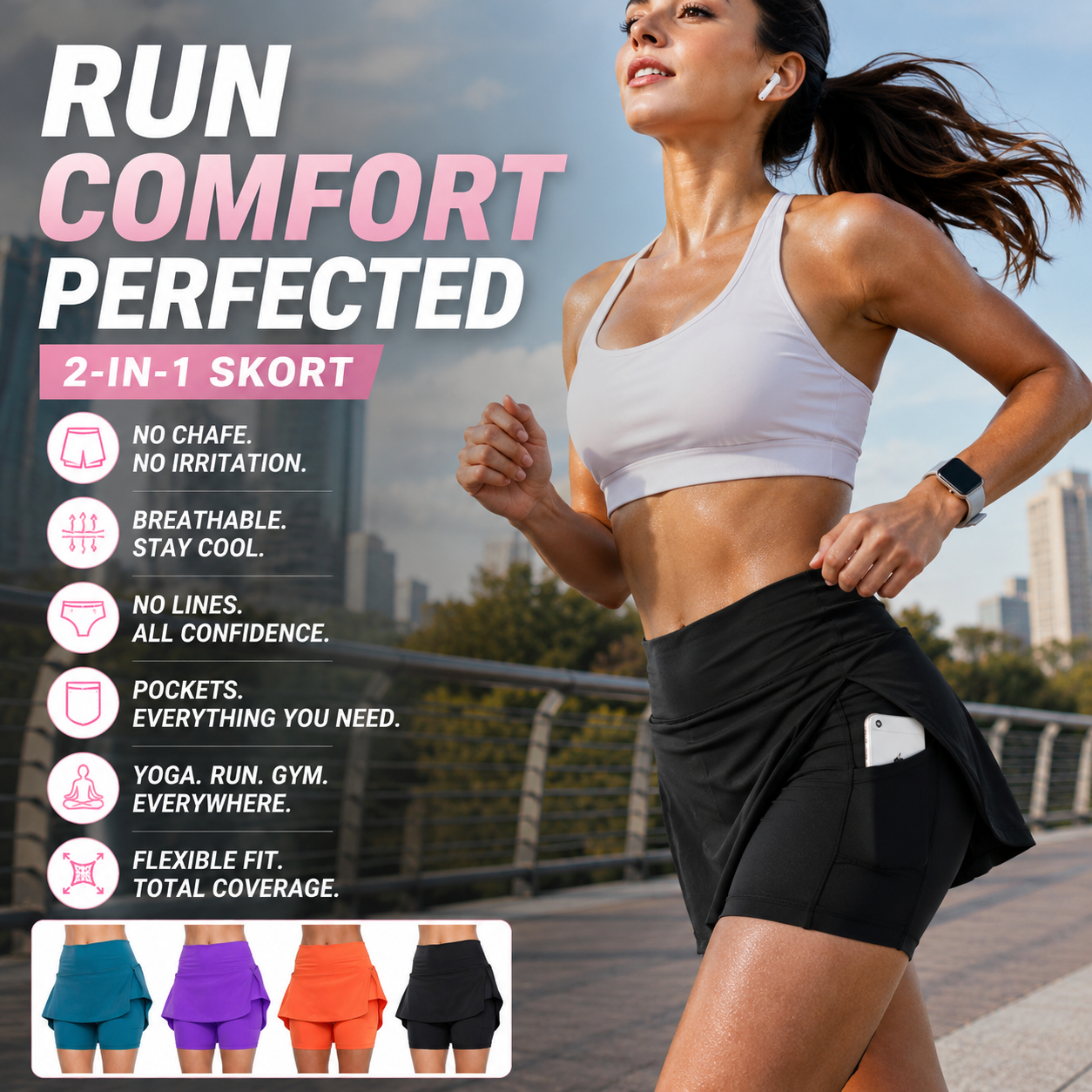 🏆Over 30,000 units sold ⌚️ Anti-Chafing Active Skort – Super soft and comfortable🔥