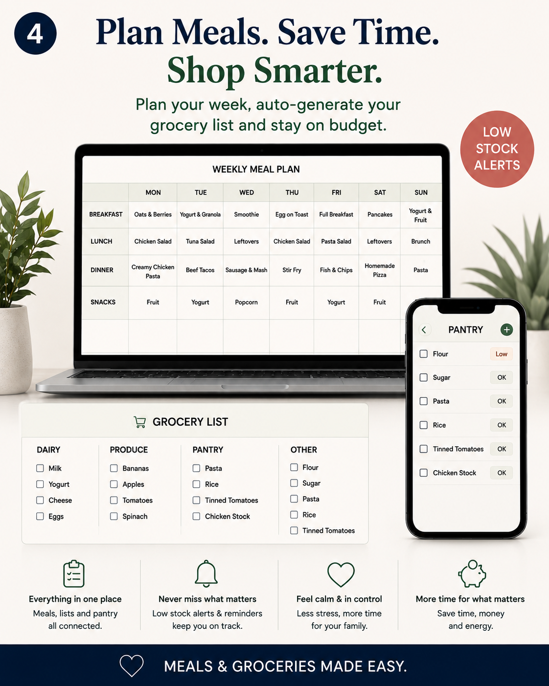 HOMEHQ Family Command Centre weekly meal planner, grocery list and pantry tracker