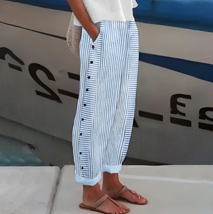 ☀️Frühlings-Sale 50% Rabatt!!🌿🌸Bequeme blau gestreifte Hosen mit Seitentaschen