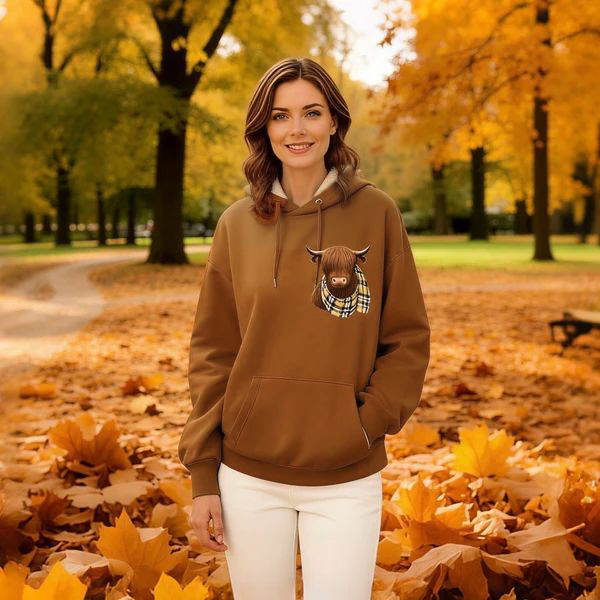 🐮 50% OFF!!🎁Cute Highland Cow Cozy Fleece-Lined Hooded Sweatshirt