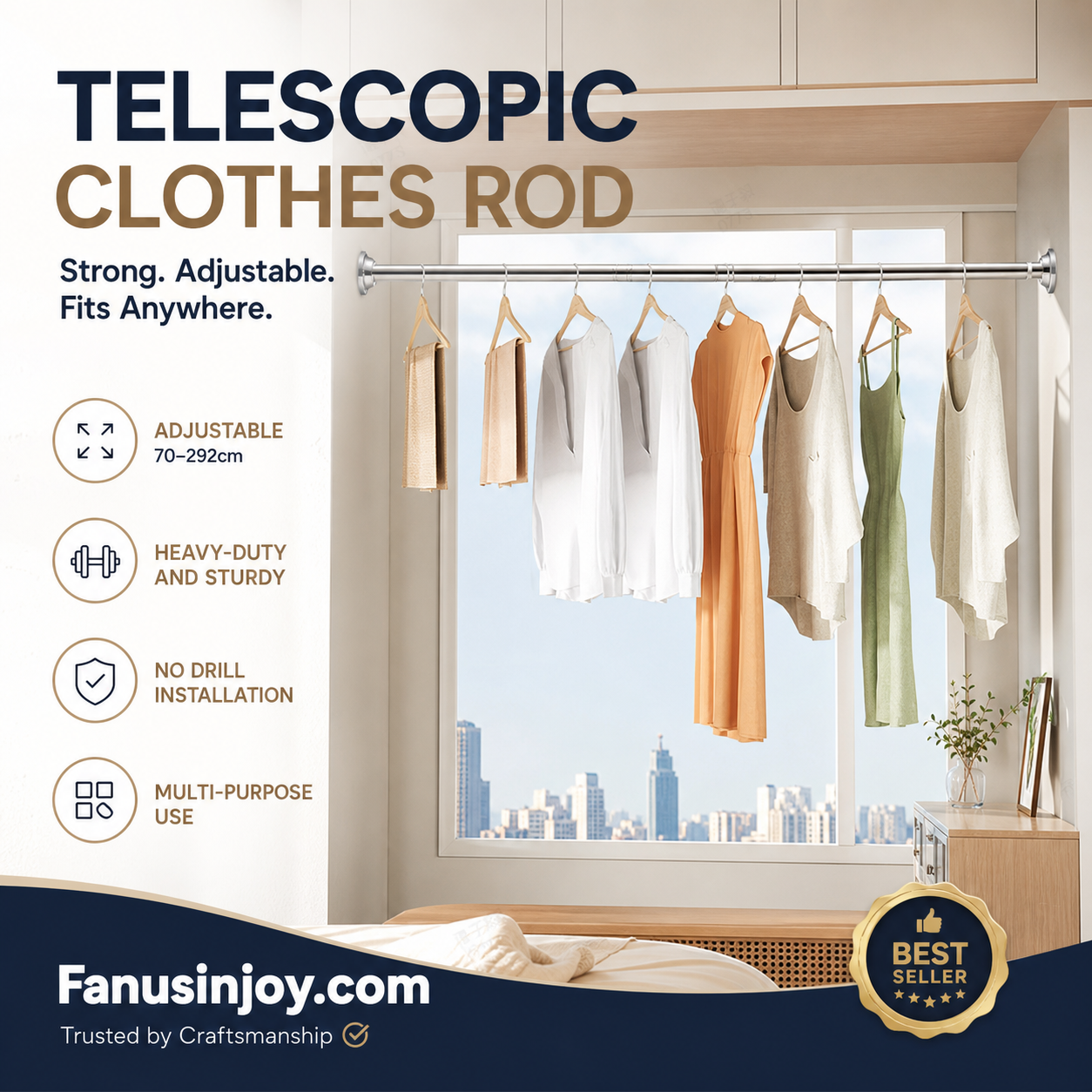 🔥50% off limited time！🥼👚 Create storage space anywhere anytime！Adjustable No-Drill Tension Rod