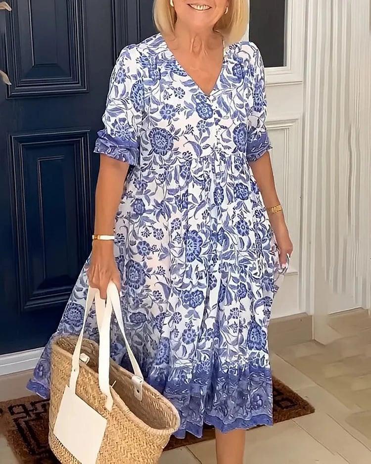 💝Heißer Verkauf💝👗Gemütliches Boho-Kleid mit V-Ausschnitt im neuesten Stil✨