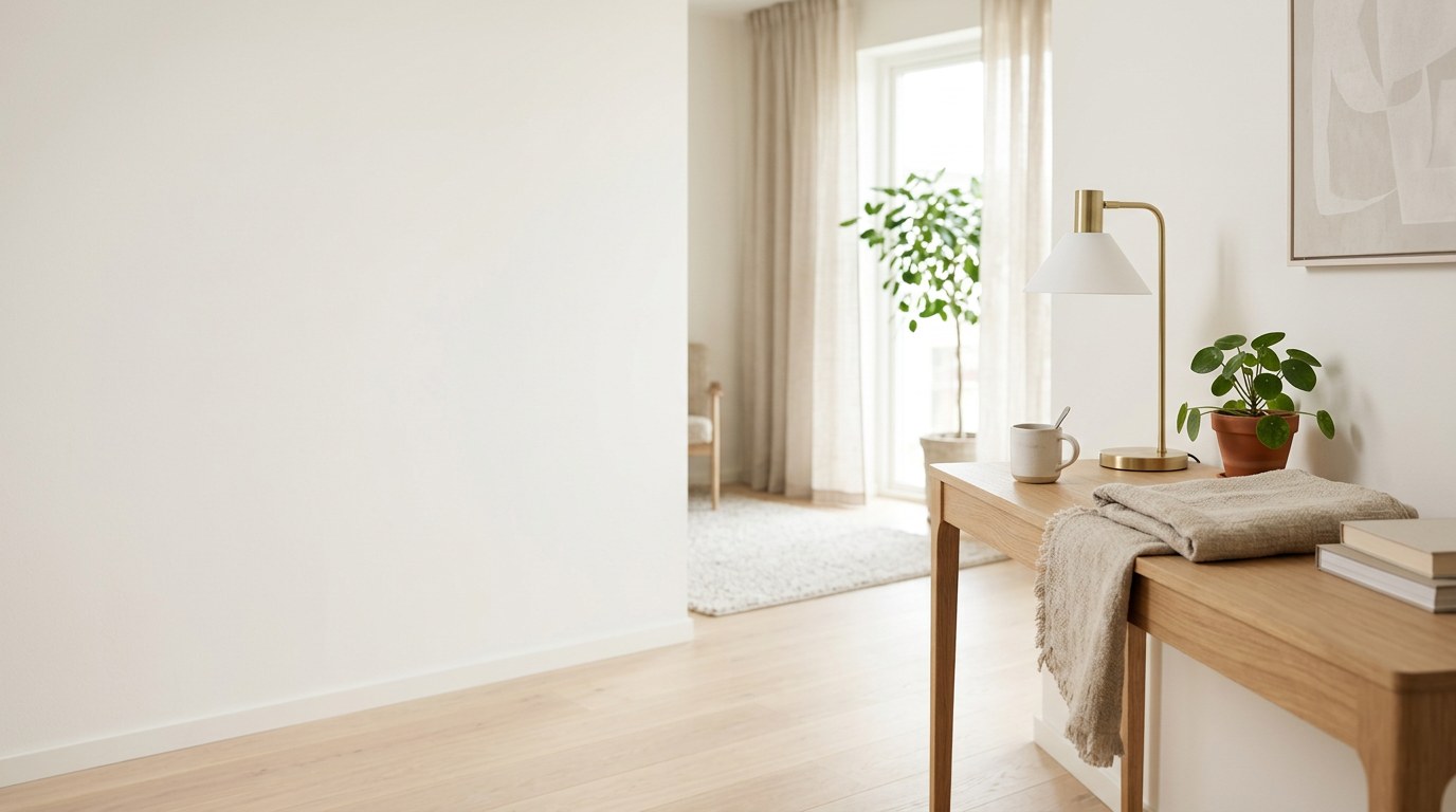 Bright minimal living room with lifestyle products