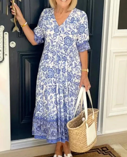 💝Heißer Verkauf💝👗Gemütliches Boho-Kleid mit V-Ausschnitt im neuesten Stil✨