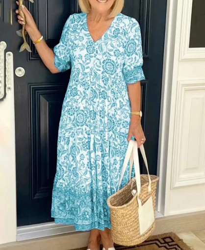 💝Heißer Verkauf💝👗Gemütliches Boho-Kleid mit V-Ausschnitt im neuesten Stil✨