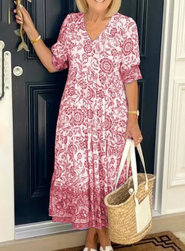 💝Heißer Verkauf💝👗Gemütliches Boho-Kleid mit V-Ausschnitt im neuesten Stil✨