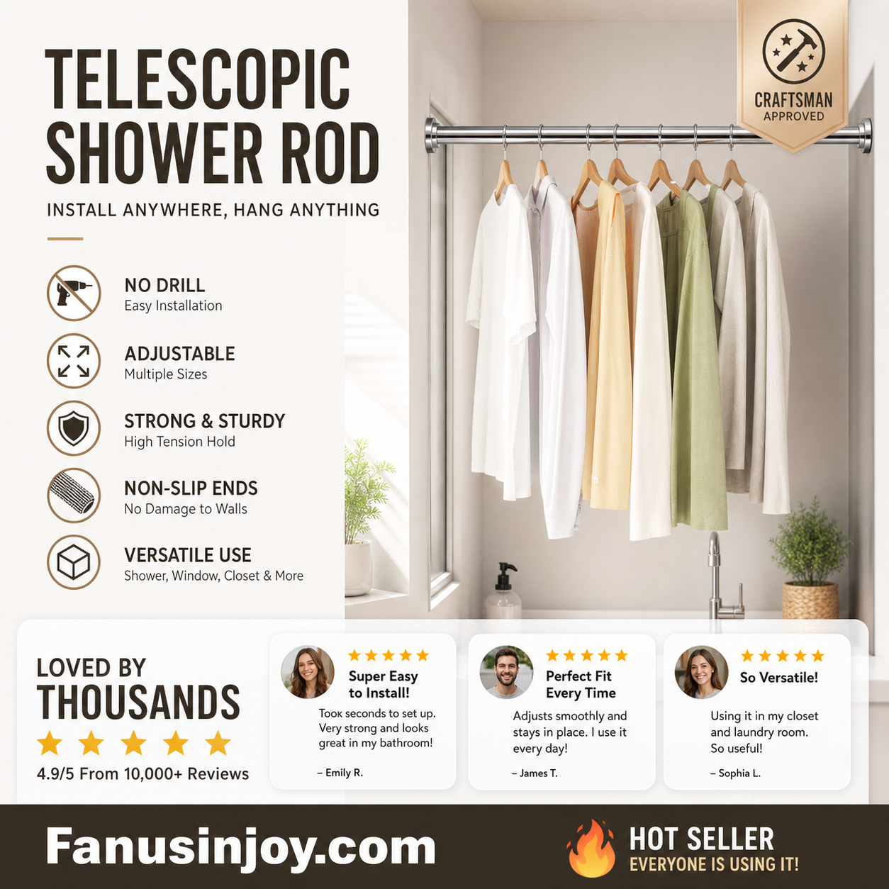 🔥50% off limited time！🥼👚 Create storage space anywhere anytime！Adjustable No-Drill Tension Rod