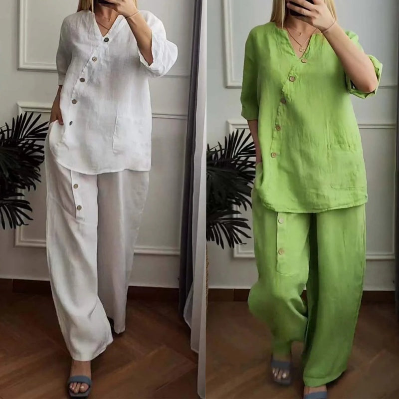 ☀️Women's Casual Loose 2-Piece Set with Chic Button Embellishment – Effortless Style & Comfort