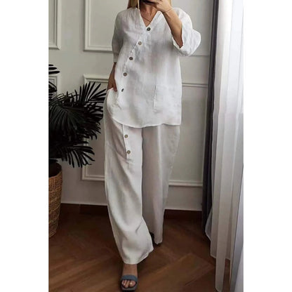 ☀️Women's Casual Loose 2-Piece Set with Chic Button Embellishment – Effortless Style & Comfort