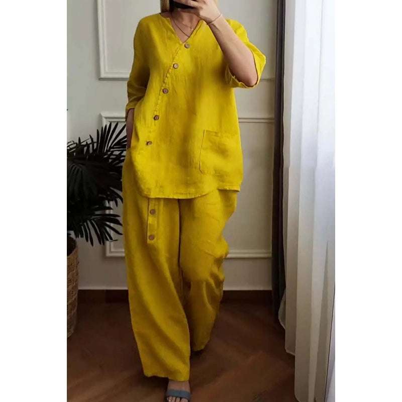 ☀️Women's Casual Loose 2-Piece Set with Chic Button Embellishment – Effortless Style & Comfort