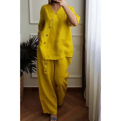 ☀️Women's Casual Loose 2-Piece Set with Chic Button Embellishment – Effortless Style & Comfort