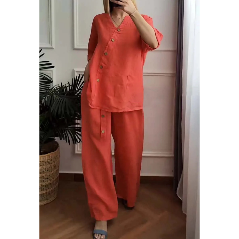 ☀️Women's Casual Loose 2-Piece Set with Chic Button Embellishment – Effortless Style & Comfort