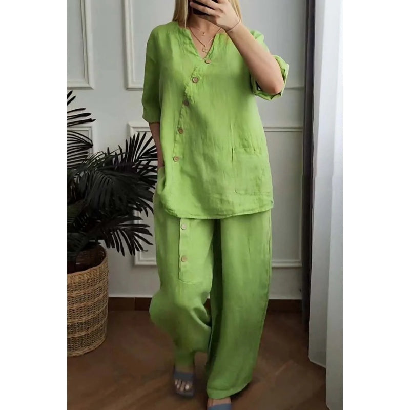 ☀️Women's Casual Loose 2-Piece Set with Chic Button Embellishment – Effortless Style & Comfort