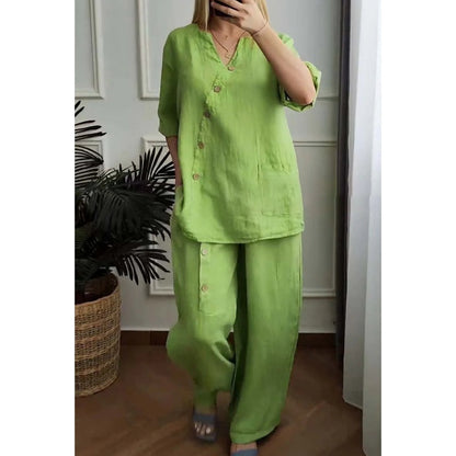 ☀️Women's Casual Loose 2-Piece Set with Chic Button Embellishment – Effortless Style & Comfort
