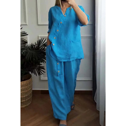 ☀️Women's Casual Loose 2-Piece Set with Chic Button Embellishment – Effortless Style & Comfort