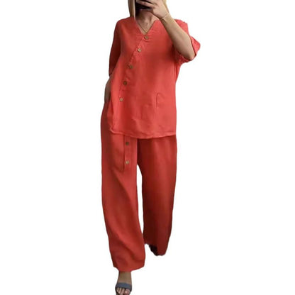 ☀️Women's Casual Loose 2-Piece Set with Chic Button Embellishment – Effortless Style & Comfort