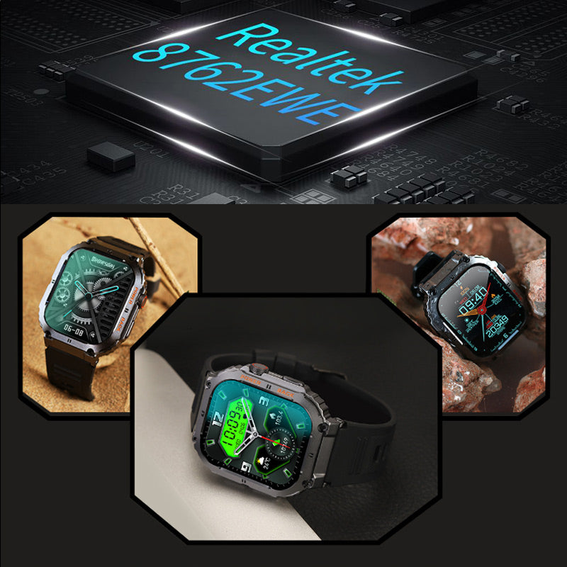 ⌚Waterproof Tactical Fitness Bluetooth Smartwatch – Fitness Tracker with Calls, Sports Modes & Long Battery Life ✨