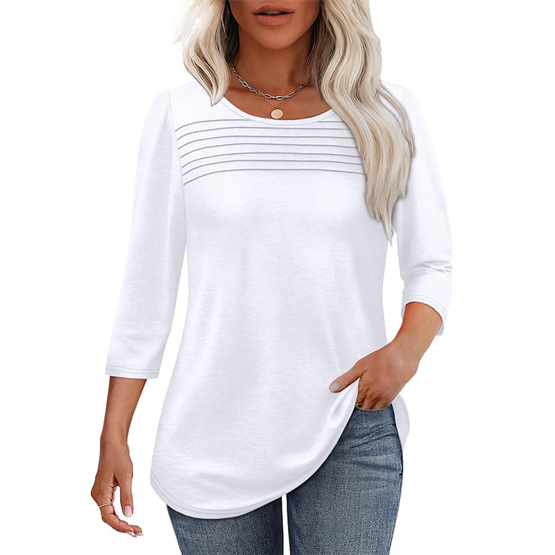 💕Last Day 50% OFF👚Women’s Pleated Detail 3/4 Sleeve Casual T-Shirt